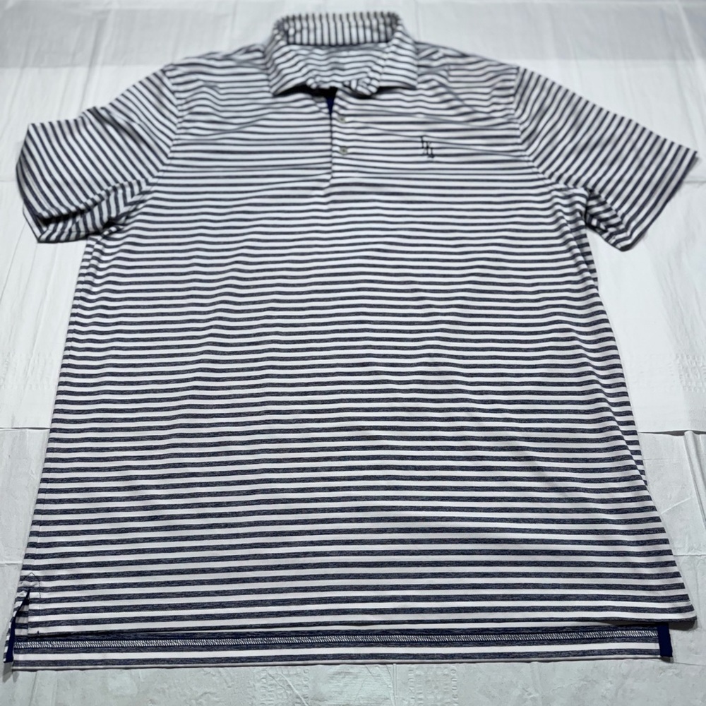 johnnie-O Navy and White Striped Golf Polo